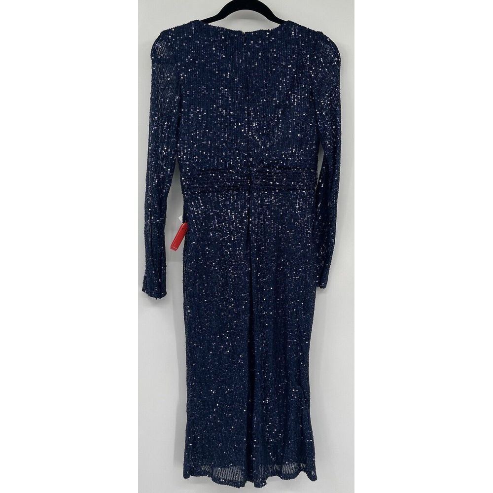 MAC DUGGAL 26555 SEQUINED LONG SLEEVE MIDNIGHT MIDI DRESS SZ 6 - Picture 3 of 6